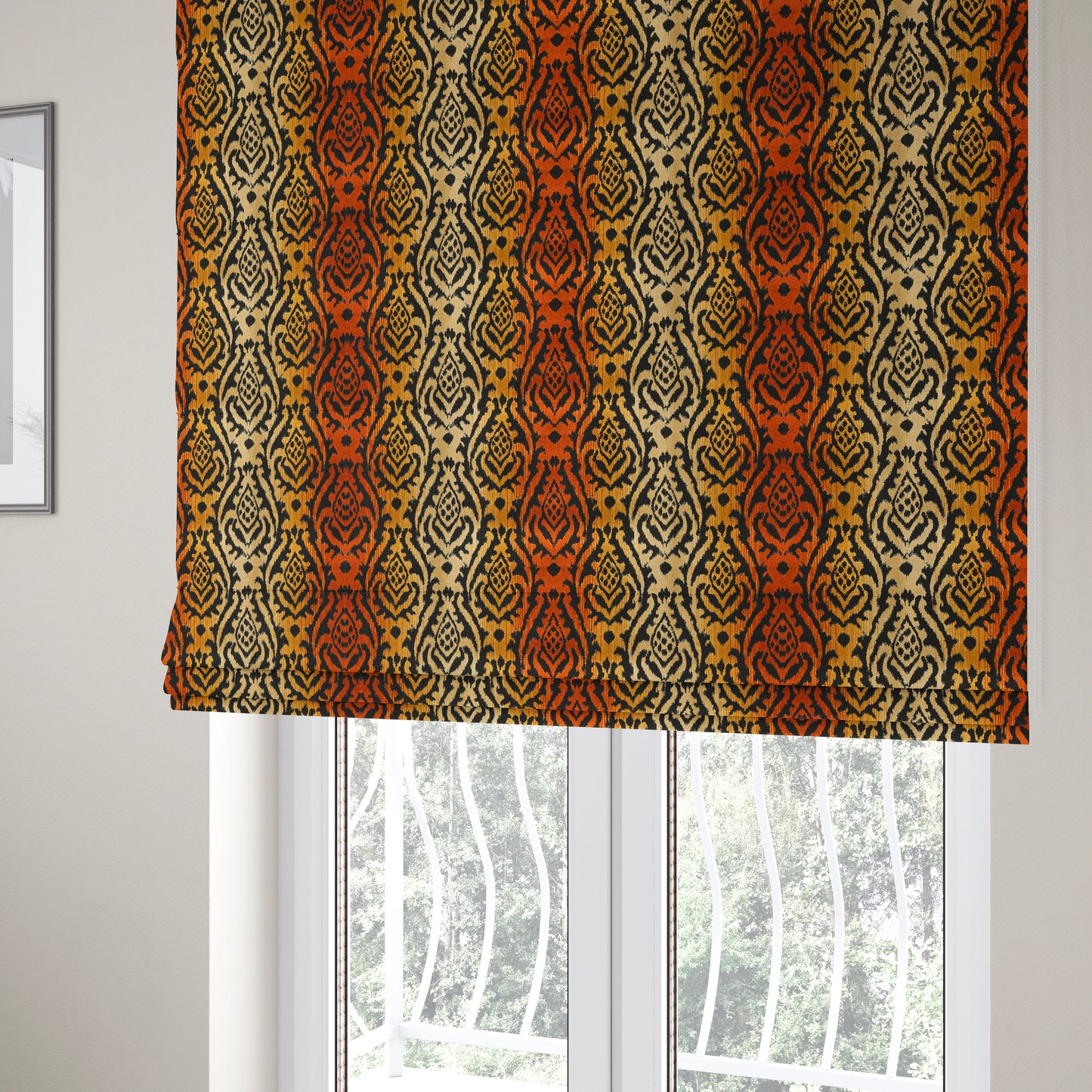 Ziani Designer Damask Pattern Velvet Soft Pattern In Orange Black Colour JO-589 - Roman Blinds