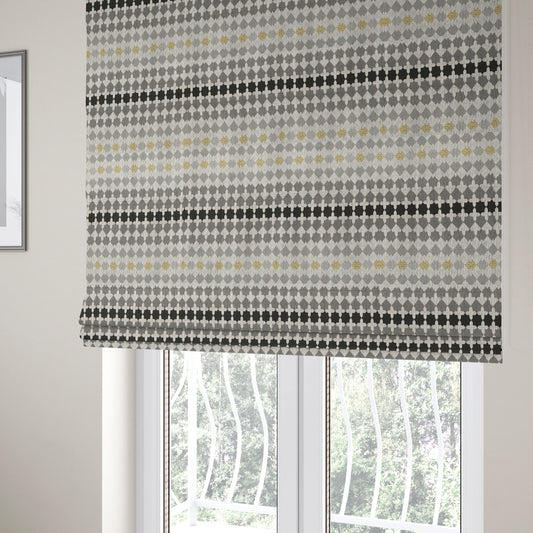 Fantasque Small Motif Geometric Pattern Woven Grey Black Soft Chenille Upholstery Fabric JO-59 - Roman Blinds