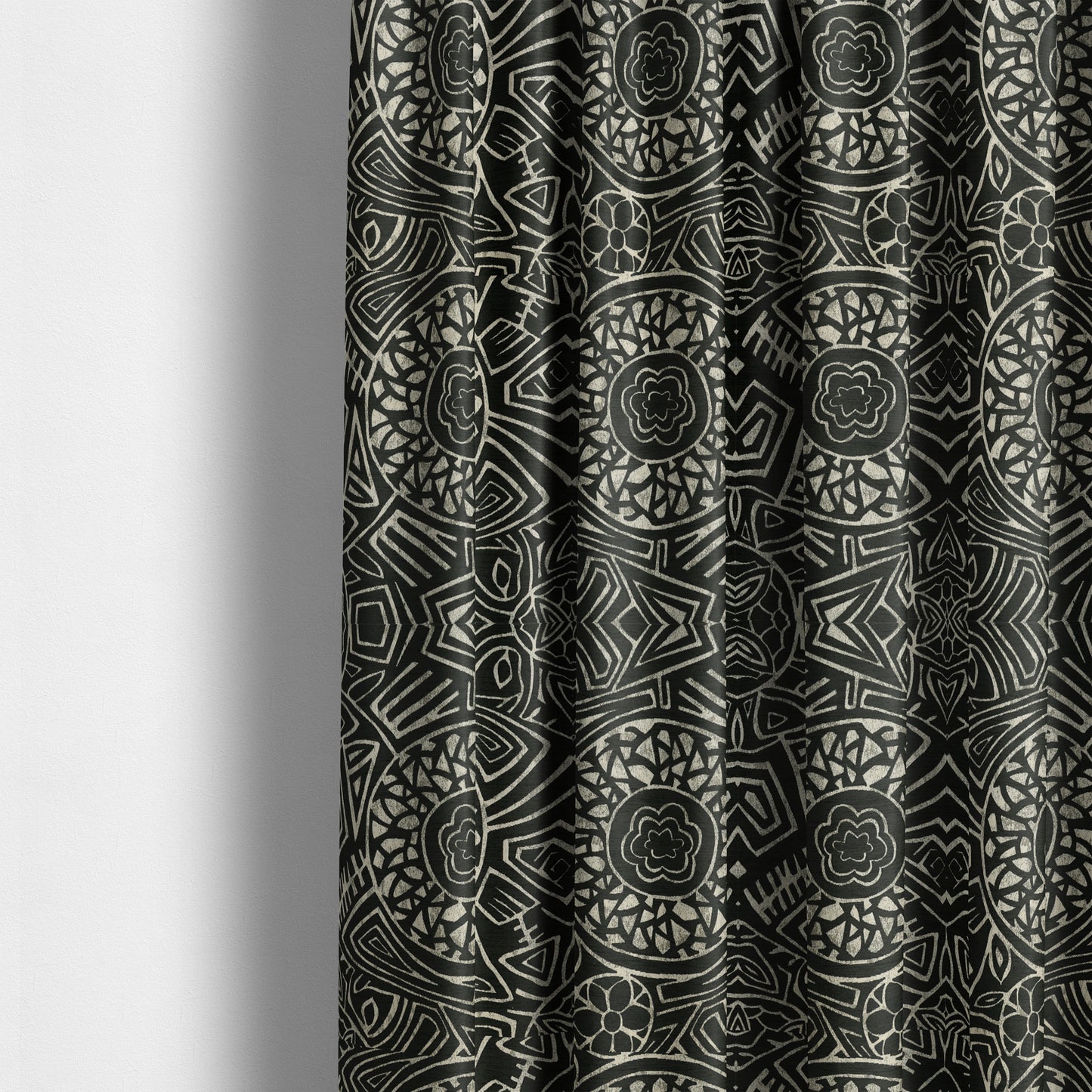 Lomasi Metallic Tones Fabric Silver Black Colour Geometric Carnival Inspired Woven Pattern Furnishing Fabric JO-590 - Made To Measure Curtains