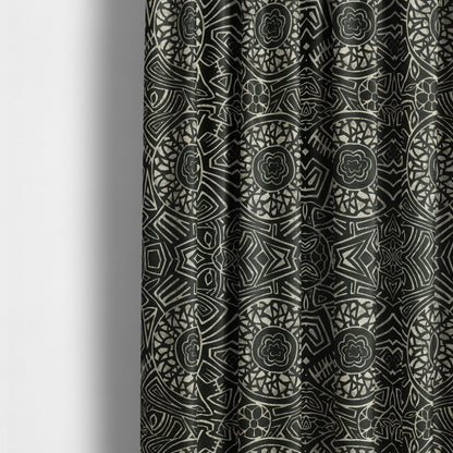 Lomasi Metallic Tones Fabric Silver Black Colour Geometric Carnival Inspired Woven Pattern Furnishing Fabric JO-590 - Made To Measure Curtains