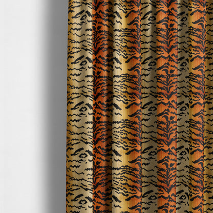 Ziani Bengal Tiger Striped Skin Animal Inspired Pattern Velvet In Orange Black Colour JO-592 - Made To Measure Curtains