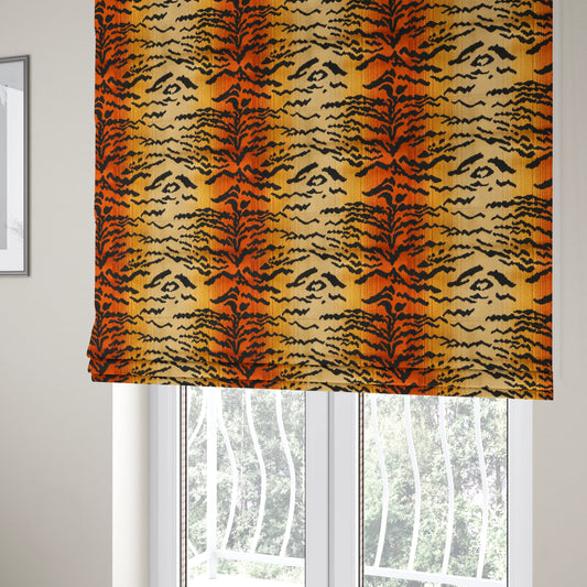 Ziani Bengal Tiger Striped Skin Animal Inspired Pattern Velvet In Orange Black Colour JO-592 - Roman Blinds