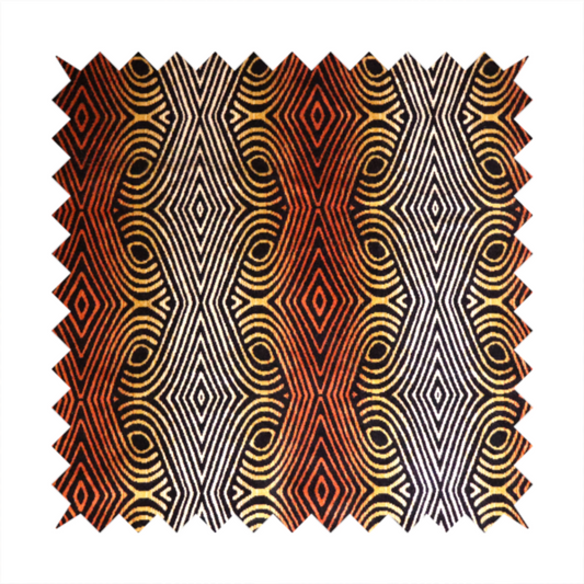 Ziani Designer Medallion Inspired Pattern Velvet In Orange Black Colour JO-594