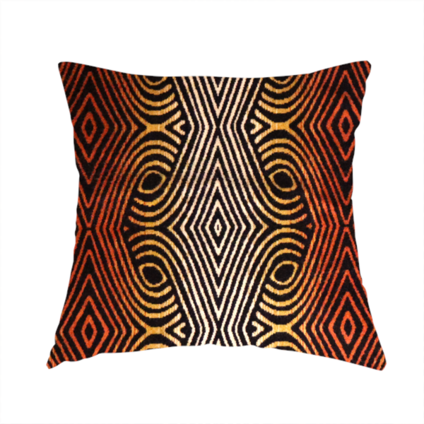 Ziani Designer Medallion Inspired Pattern Velvet In Orange Black Colour JO-594 - Handmade Cushions