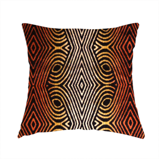 Ziani Designer Medallion Inspired Pattern Velvet In Orange Black Colour JO-594 - Handmade Cushions