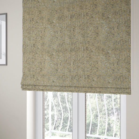 Beige Silver Grey Coloured Medallion Pattern Soft Chenille Upholstery Fabric JO-594 - Roman Blinds