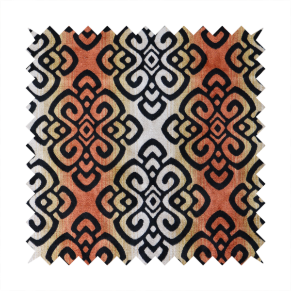 Ziani Designer Medallion Geometric Inspired Pattern Velvet In Orange Black Colour JO-595 - Handmade Cushions