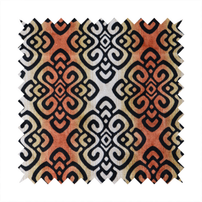 Ziani Designer Medallion Geometric Inspired Pattern Velvet In Orange Black Colour JO-595 - Handmade Cushions