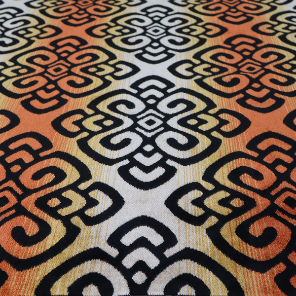 Ziani Designer Medallion Geometric Inspired Pattern Velvet In Orange Black Colour JO-595 - Handmade Cushions