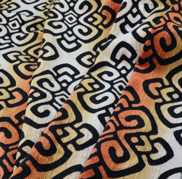 Ziani Designer Medallion Geometric Inspired Pattern Velvet In Orange Black Colour JO-595 - Handmade Cushions