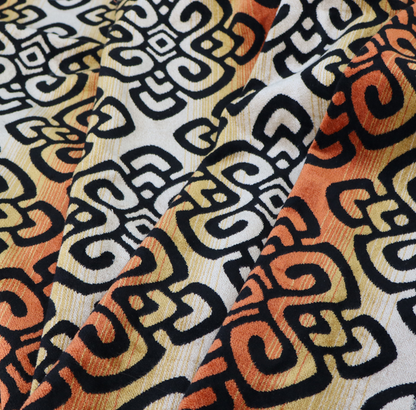 Ziani Designer Medallion Geometric Inspired Pattern Velvet In Orange Black Colour JO-595 - Handmade Cushions