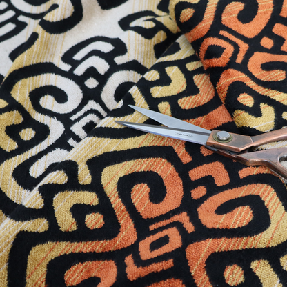 Ziani Designer Medallion Geometric Inspired Pattern Velvet In Orange Black Colour JO-595 - Handmade Cushions