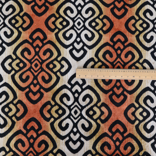 Ziani Designer Medallion Geometric Inspired Pattern Velvet In Orange Black Colour JO-595 - Handmade Cushions