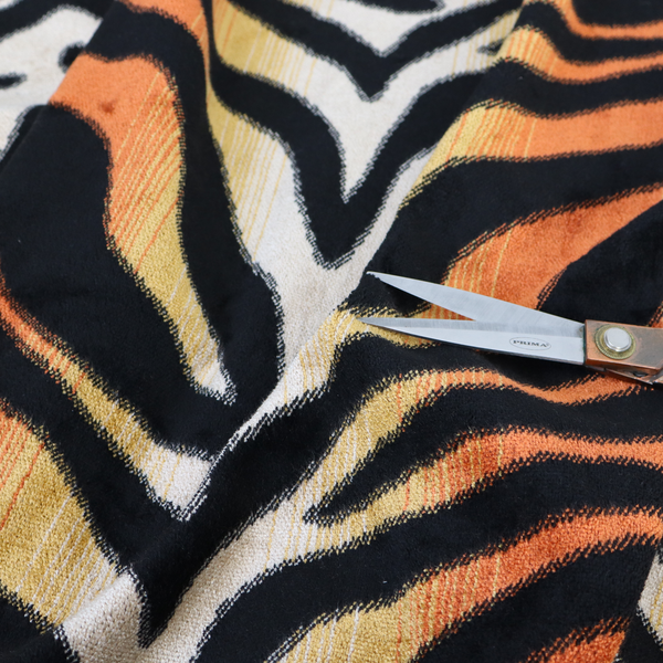 Ziani Designer Tiger Inspired Pattern Velvet In Orange Black Colour JO-596 - Handmade Cushions