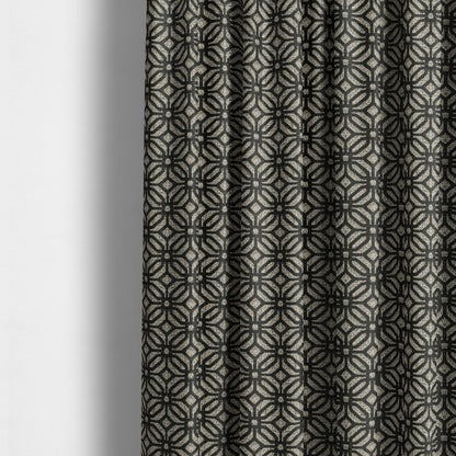 Lomasi Metallic Tones Fabric Silver Black Colour Geometric Small Medallion Pattern Furnishing Fabric JO-596 - Made To Measure Curtains