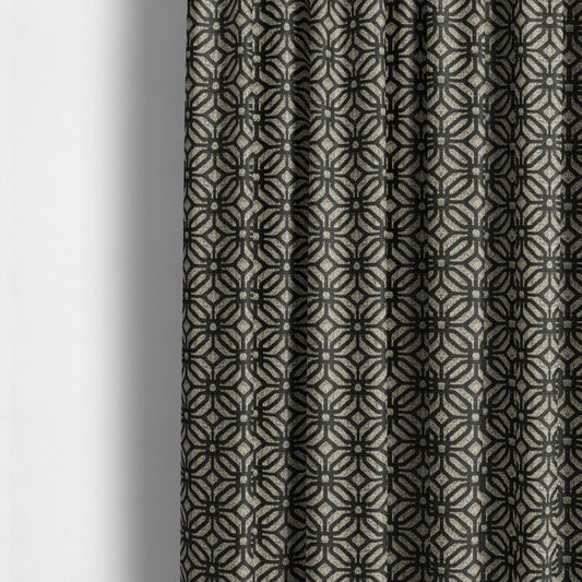 Lomasi Metallic Tones Fabric Silver Black Colour Geometric Small Medallion Pattern Furnishing Fabric JO-596 - Made To Measure Curtains