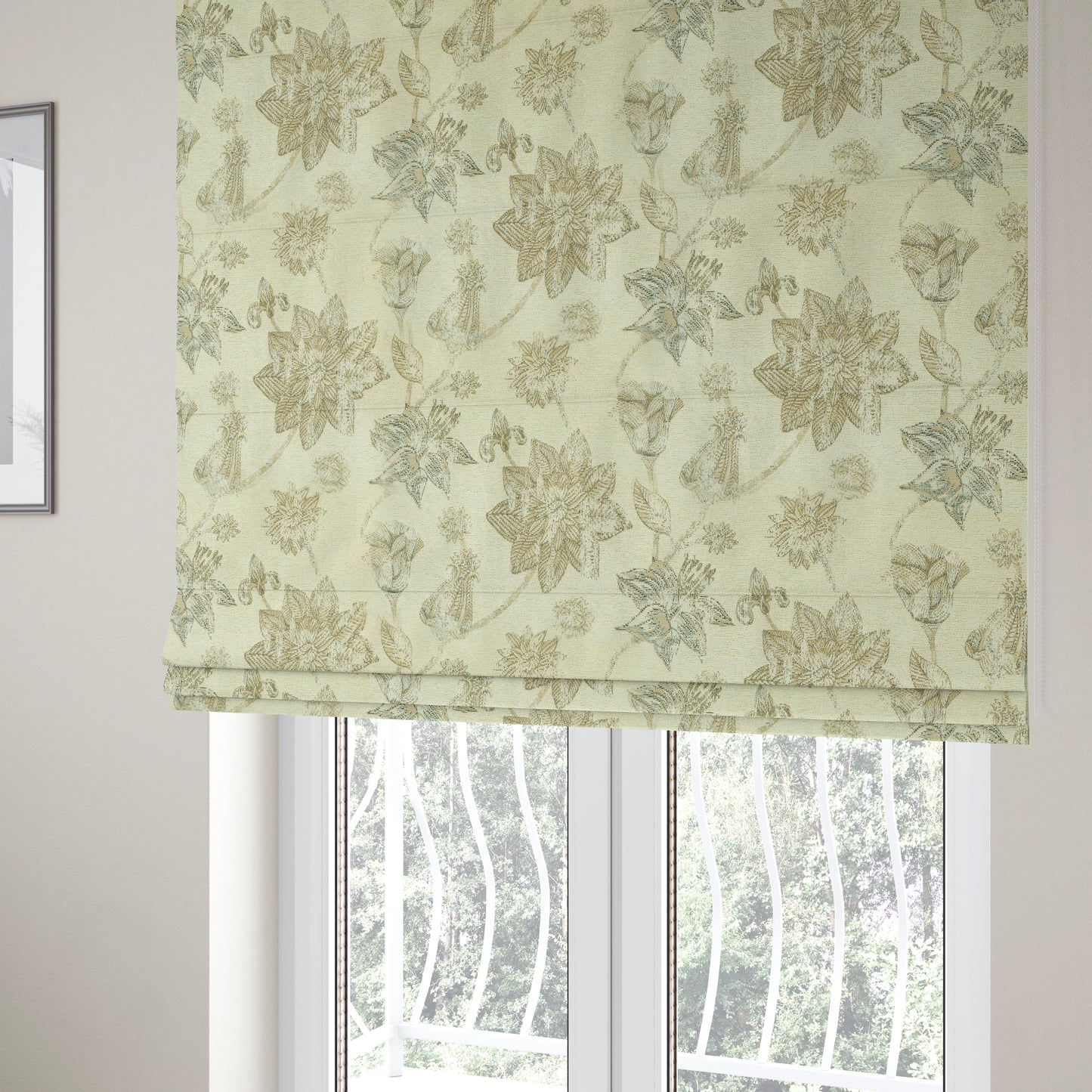 Atmosfera Quality Woven Floral Inspired Pattern In Beige Cream Colour Fabric JO-597 - Roman Blinds