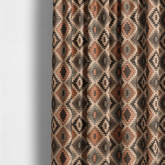 Mirador Aztec Medallion Pattern In Orange Colour Chenille Fabrics JO-598 - Made To Measure Curtains