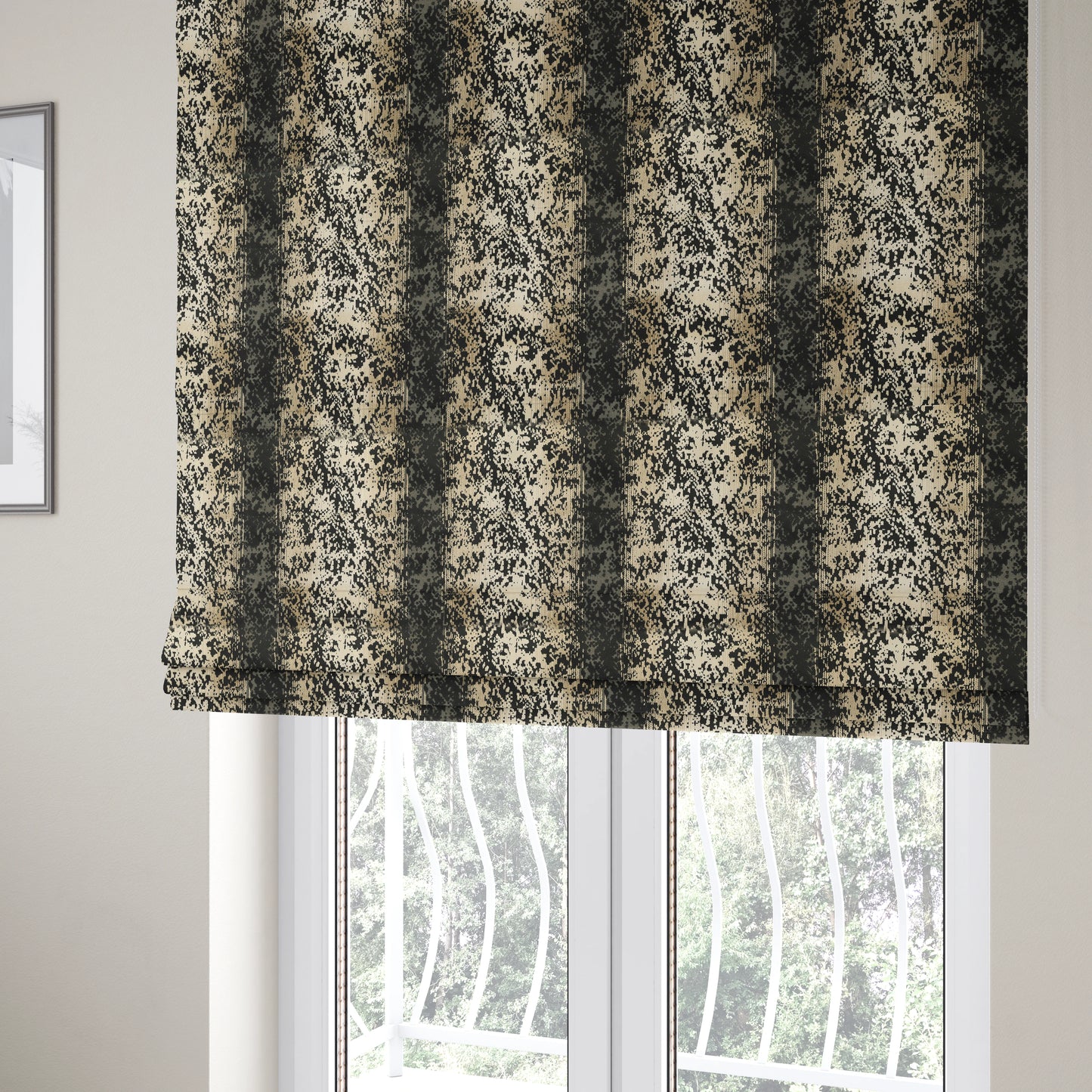 Ziani Designer Abstract Pattern Velvet Soft Pattern In Black Colour JO-600 - Roman Blinds