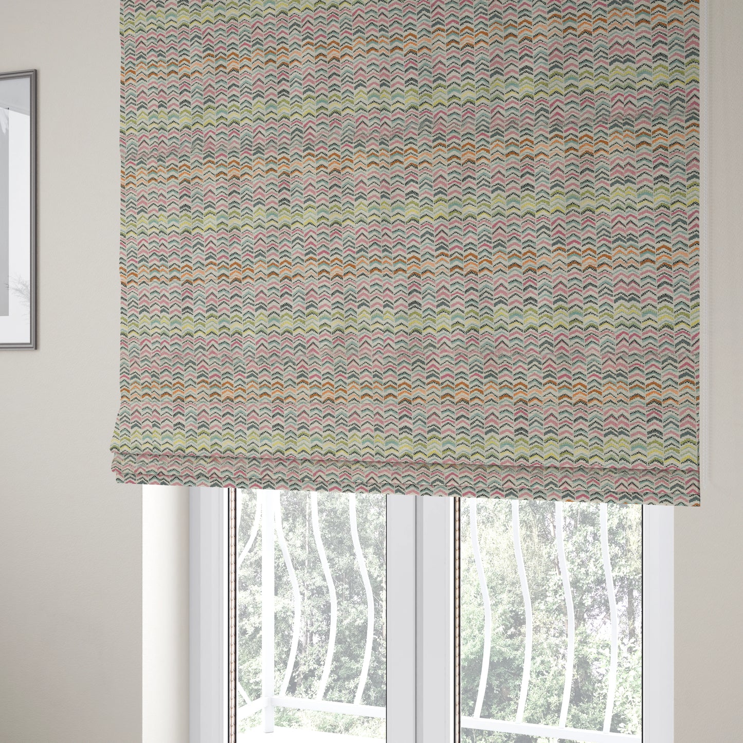 Bloomin Lovely Multi Colour Small Chevron Pattern Woven Quality Upholstery Fabric JO-604 - Roman Blinds