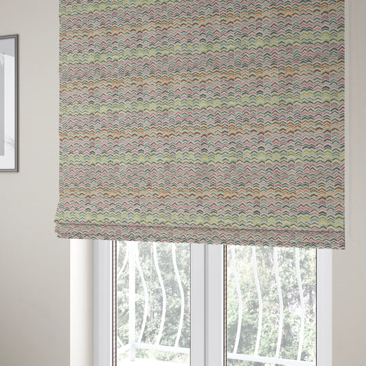 Bloomin Lovely Multi Colour Small Chevron Pattern Woven Quality Upholstery Fabric JO-604 - Roman Blinds