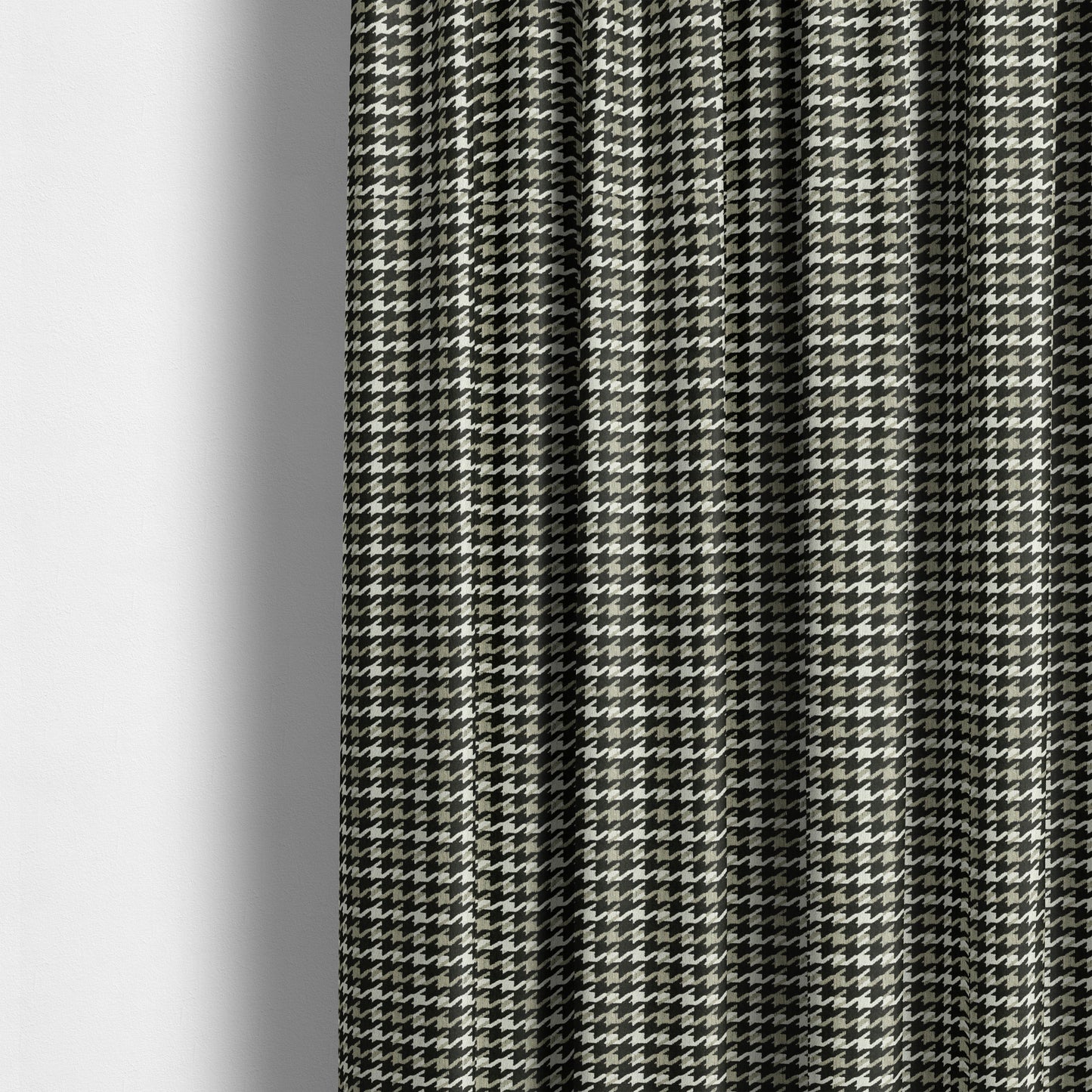 Boxer Houndstooth Pattern In Black Brown Cream Colour Woven Soft Chenille Upholstery Fabric JO-61 - Made To Measure Curtains