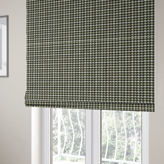 Boxer Houndstooth Pattern In Black Brown Cream Colour Woven Soft Chenille Upholstery Fabric JO-61 - Roman Blinds