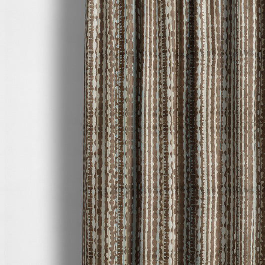 Ziani Modern Striped Geometric Pattern Velvet In Brown Colour JO-611 - Made To Measure Curtains