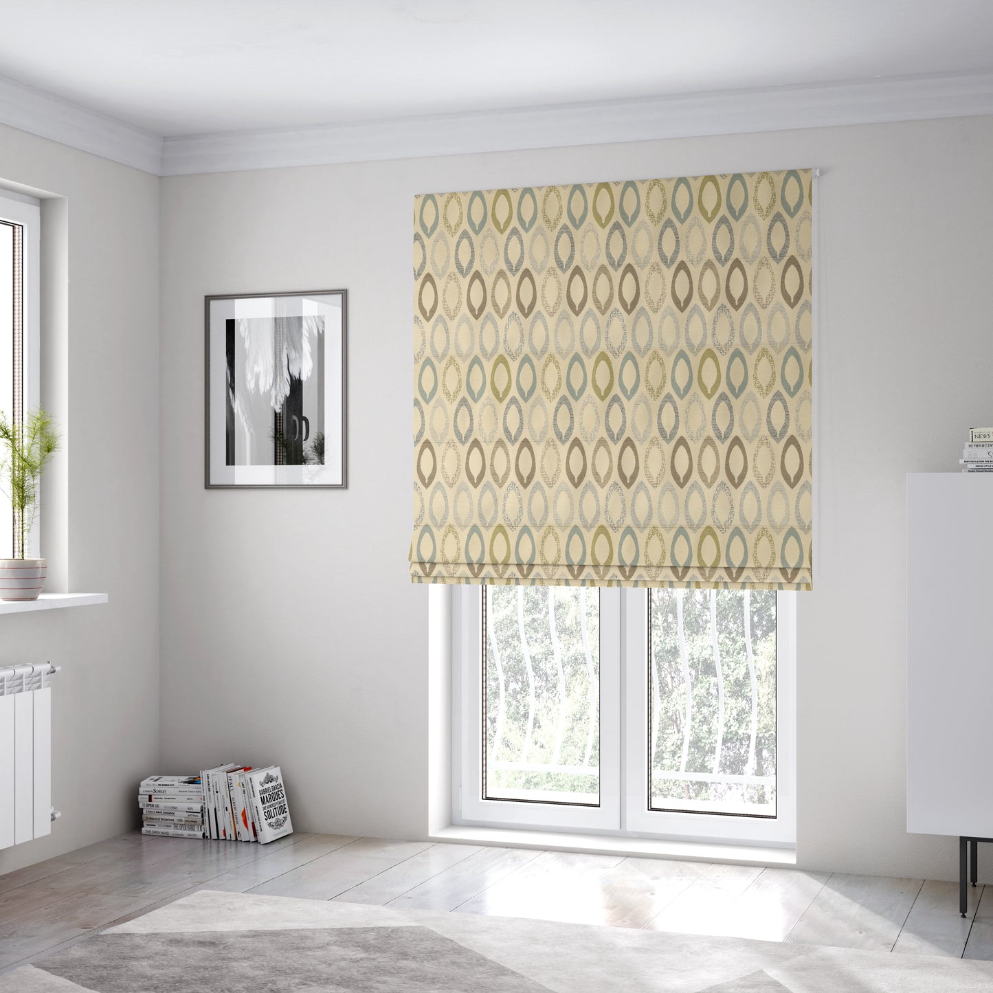 Soft Jacquard Woven Geometric Pattern Chenille Beige Colour Furnishing Upholstery Fabric JO-612 - Roman Blinds