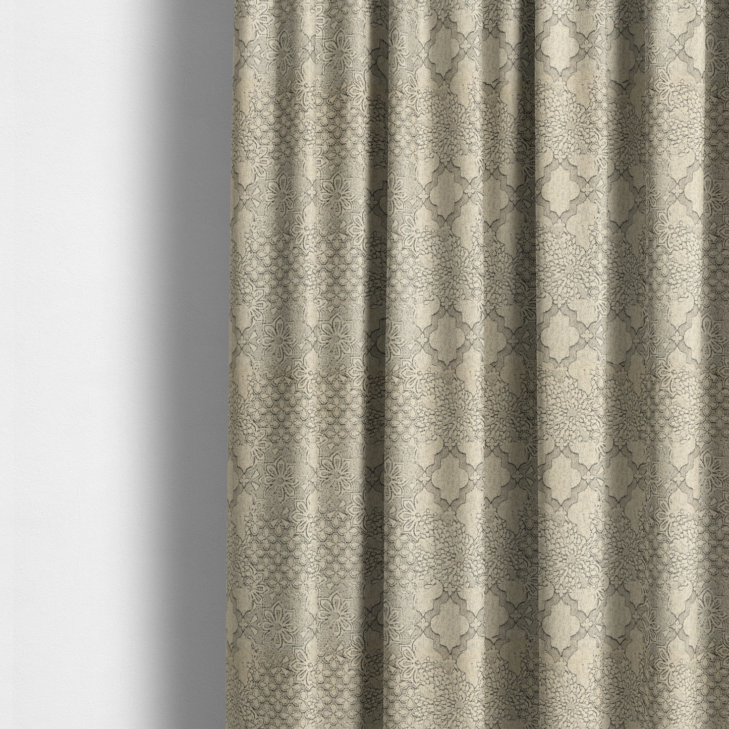 Waterperry Collection Beige Silver Colour Spanish Inspired Medallion Pattern Soft Chenille Upholstery Fabric JO-613 - Made To Measure Curtains