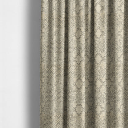 Waterperry Collection Beige Silver Colour Spanish Inspired Medallion Pattern Soft Chenille Upholstery Fabric JO-613 - Made To Measure Curtains