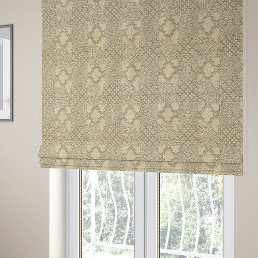 Waterperry Collection Beige Silver Colour Spanish Inspired Medallion Pattern Soft Chenille Upholstery Fabric JO-613 - Roman Blinds