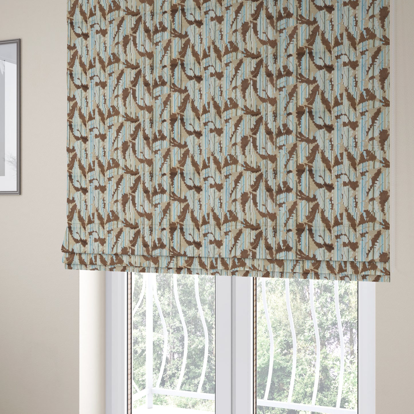 Ziani Modern Abstract Geometric Pattern Velvet In Brown Colour JO-616 - Roman Blinds