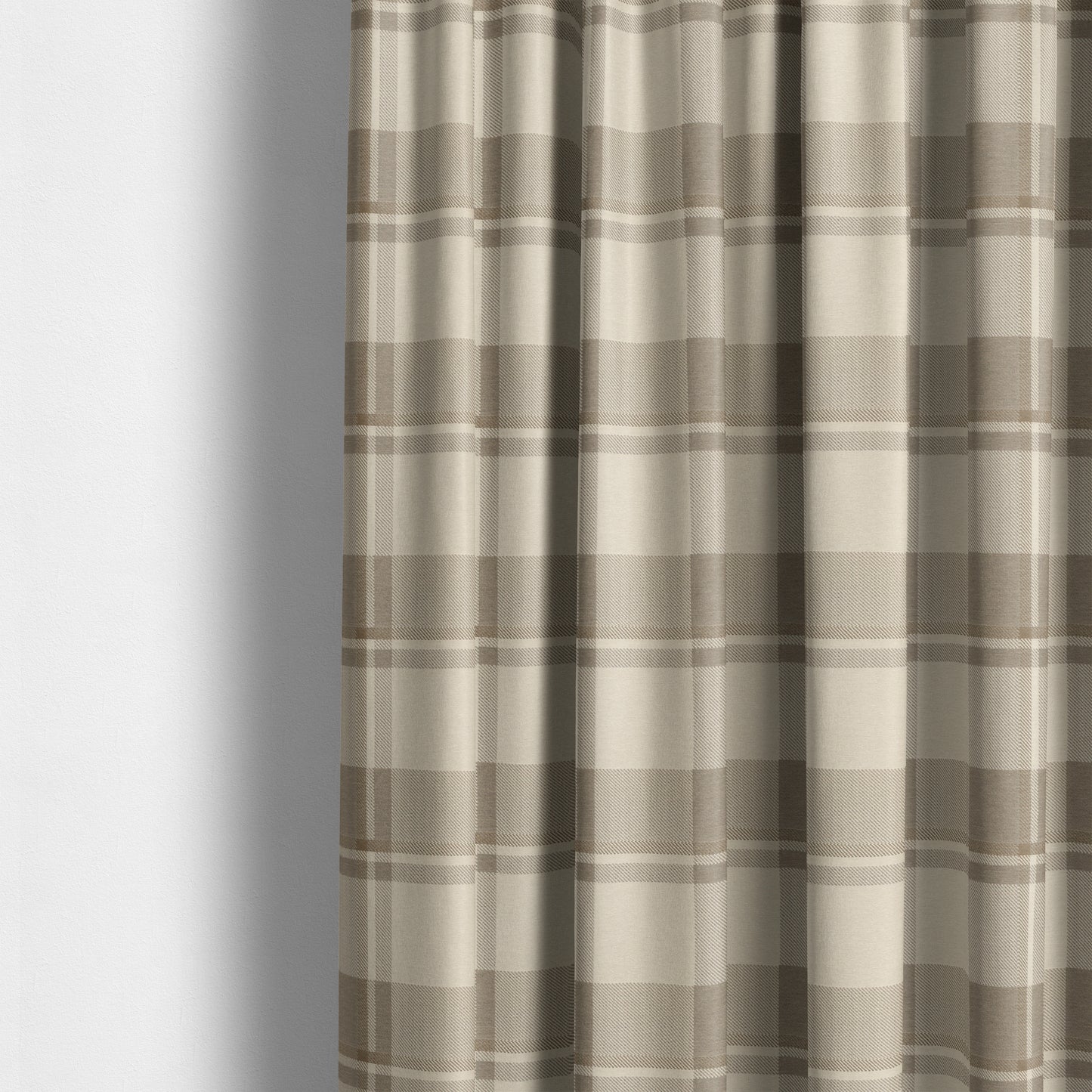 Highland Collection Checked Tartan Beige Brown Colour Soft Jacquard Woven Chenille Fabric JO-617 - Made To Measure Curtains