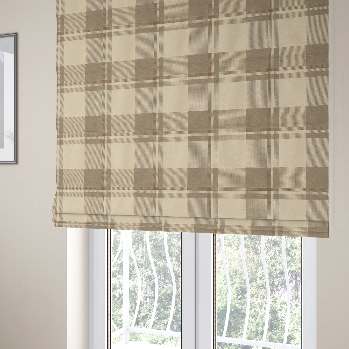 Highland Collection Checked Tartan Beige Brown Colour Soft Jacquard Woven Chenille Fabric JO-617 - Roman Blinds