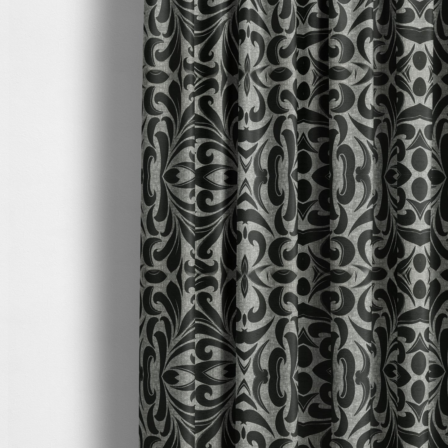 Black Silver Coloured Floral Pattern Soft Chenille Upholstery Fabric JO-618 - Made To Measure Curtains