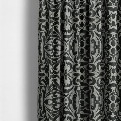 Black Silver Coloured Floral Pattern Soft Chenille Upholstery Fabric JO-618 - Made To Measure Curtains