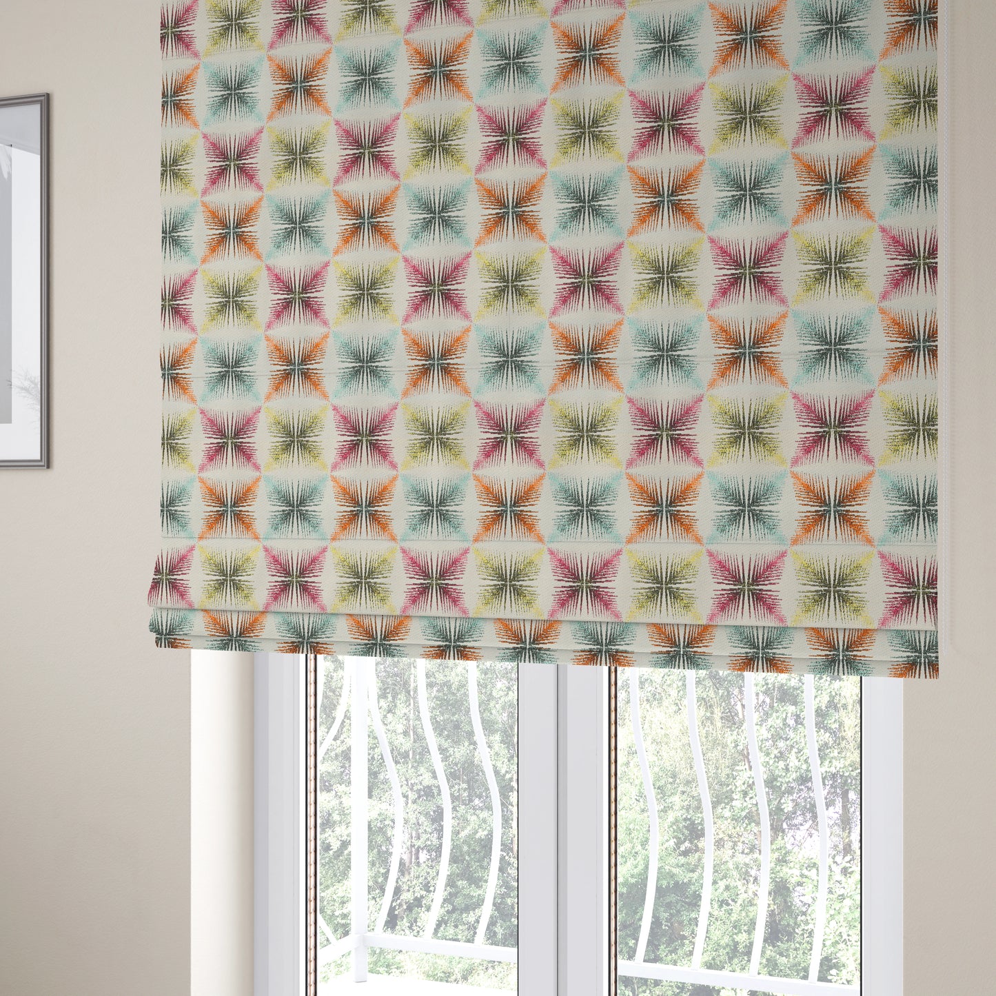 Carnival Living Fabric Collection Multi Colour Geometric Shaped Pattern Upholstery Curtains Fabric JO-621 - Roman Blinds