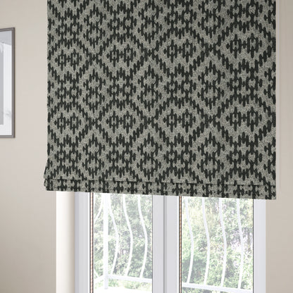 Lomasi Metallic Tones Fabric Black Silver Kilim Aztec Traditional Designer Furnishing Fabric JO-623 - Roman Blinds