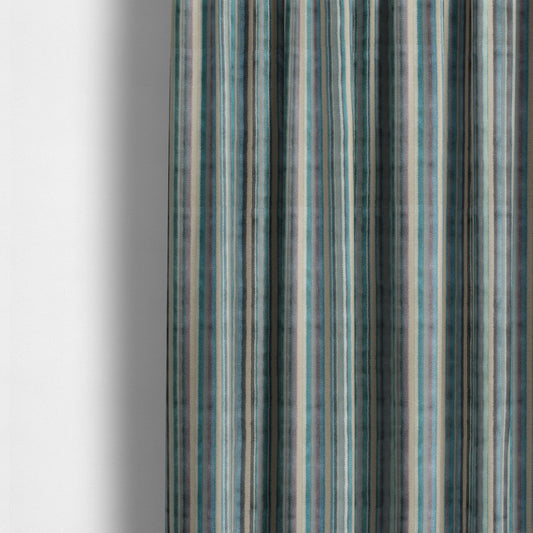 Ziani Modern Striped Pattern Velvet Blue Teals Colour JO-626 - Made To Measure Curtains