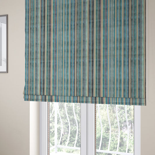 Ziani Modern Striped Pattern Velvet Blue Teals Colour JO-626 - Roman Blinds