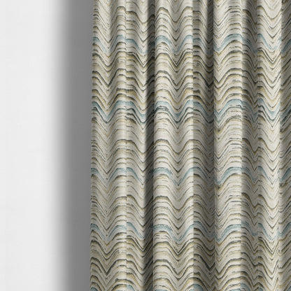 Rhythm Fabrics Collection Funky Waves Pattern Blue Colour Chenille Upholstery Fabric JO-628 - Made To Measure Curtains