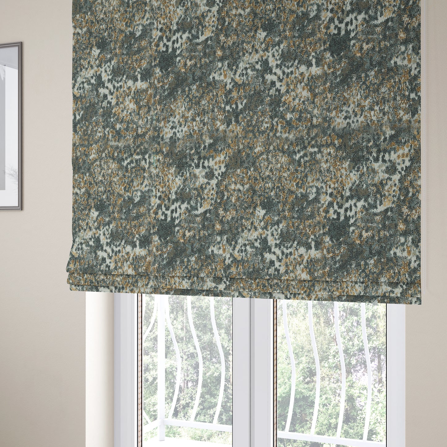 Abstract Camouflage Pattern Blue Colour Chenille Upholstery Fabric JO-629 - Roman Blinds