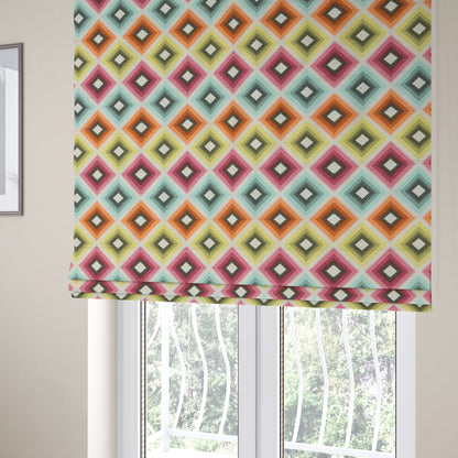 Carnival Living Fabric Collection Multi Colour Geometric Large Cube Pattern Upholstery Curtains Fabric JO-630 - Roman Blinds