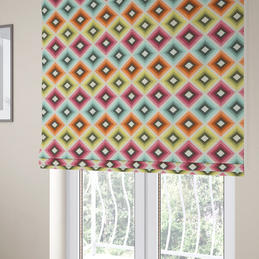 Carnival Living Fabric Collection Multi Colour Geometric Large Cube Pattern Upholstery Curtains Fabric JO-630 - Roman Blinds