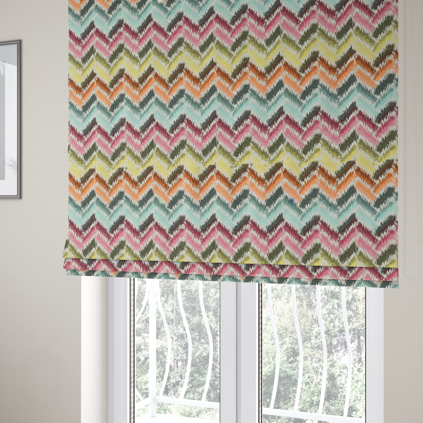 Carnival Living Fabric Collection Multi Colour Sharp Chevron Pattern Upholstery Curtains Fabric JO-634 - Roman Blinds