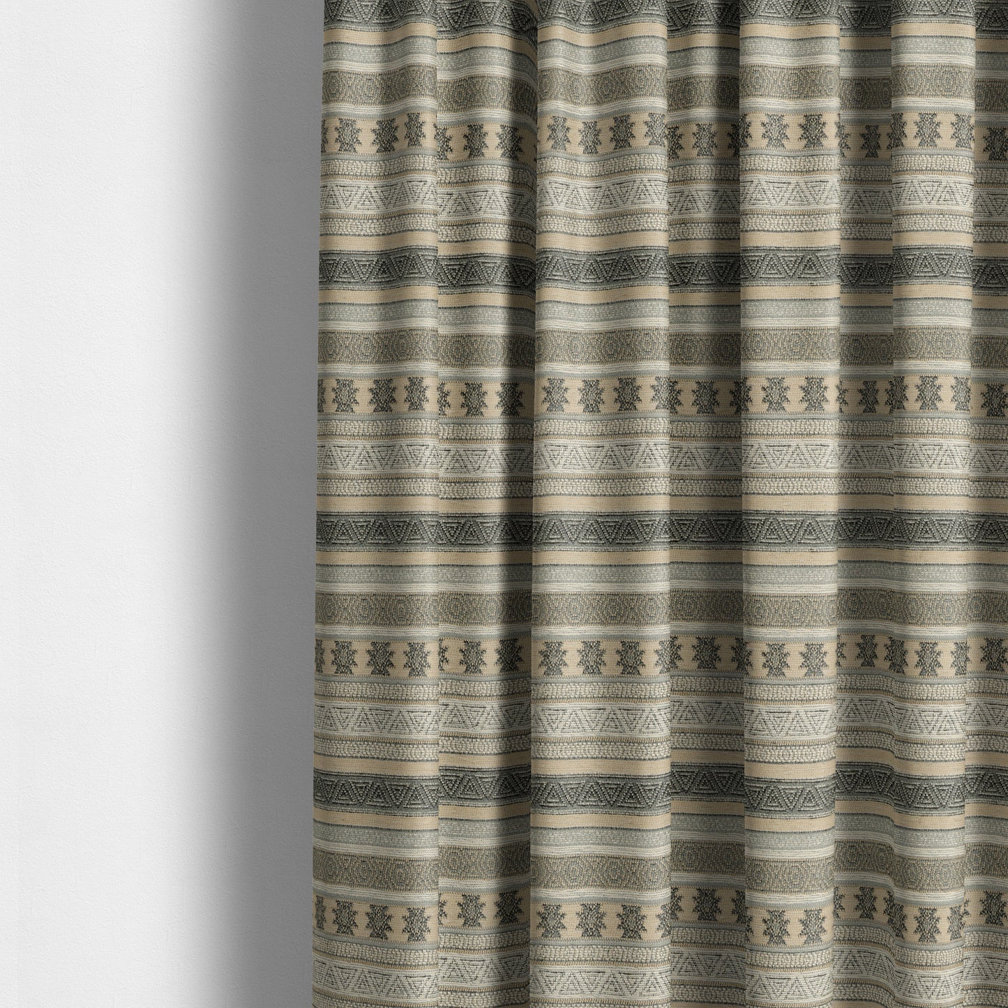 Mirador Medallion Striped Pattern In Grey Beige Colour Chenille Fabrics JO-636 - Made To Measure Curtains