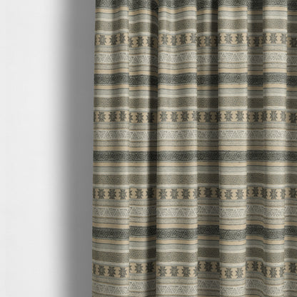 Mirador Medallion Striped Pattern In Grey Beige Colour Chenille Fabrics JO-636 - Made To Measure Curtains