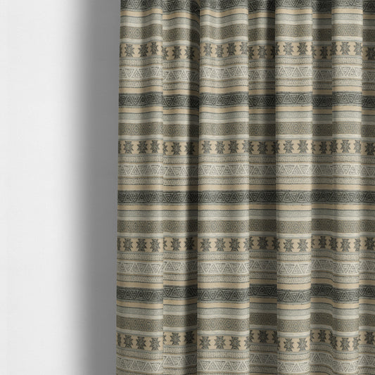 Mirador Medallion Striped Pattern In Grey Beige Colour Chenille Fabrics JO-636 - Made To Measure Curtains