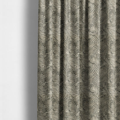 Fantasque All Over Jungle Leaf Inspired Pattern White Grey Brown Colour Chenille Fabric JO-638 - Made To Measure Curtains